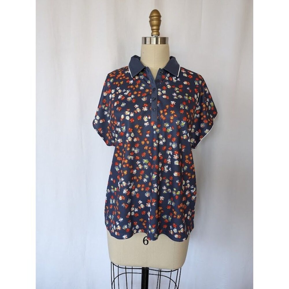 Women's‎ Callaway OPTR-DRI Short Sleeve Golf Polo Size Large Floral Blue UPF NEW